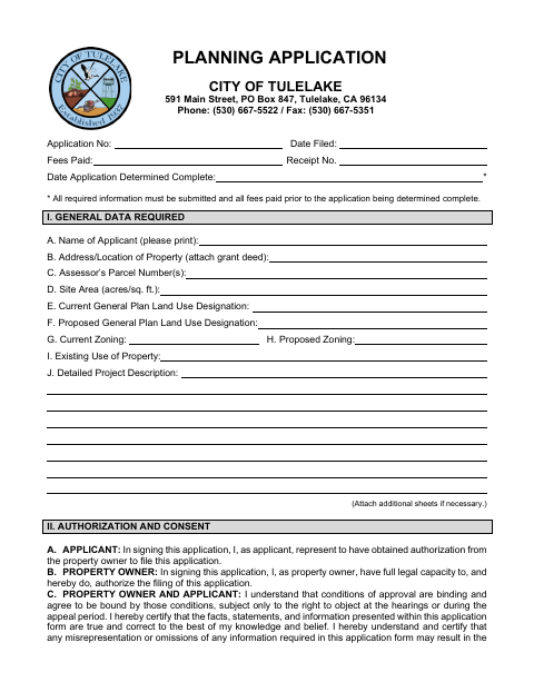 First page of the Planning Application