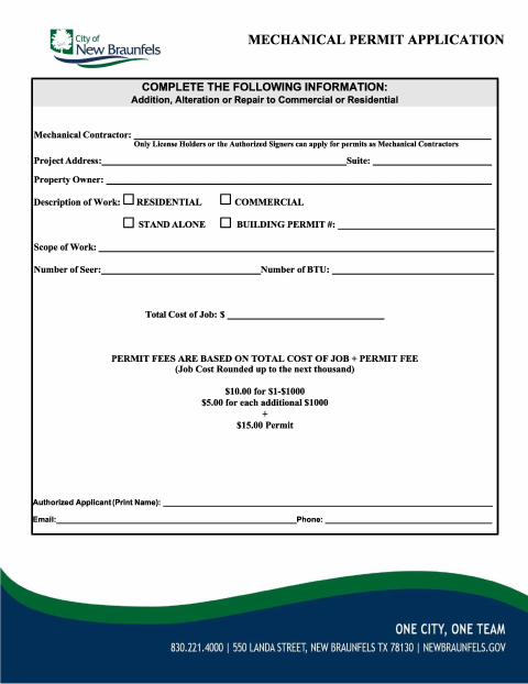 First page of the Mechanical Permit & Fees Application