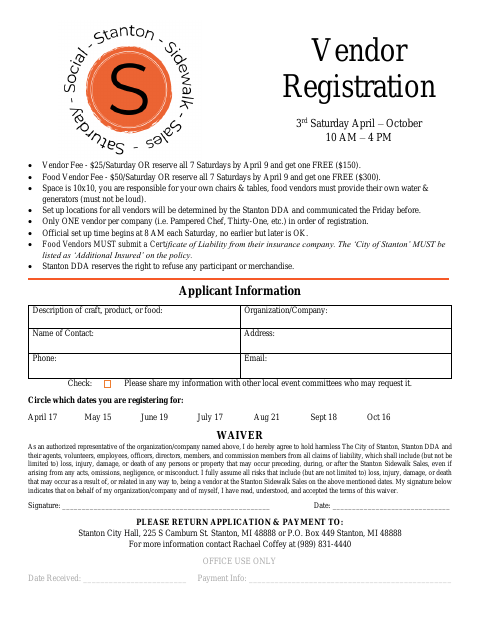 First page of the Vendor Registration