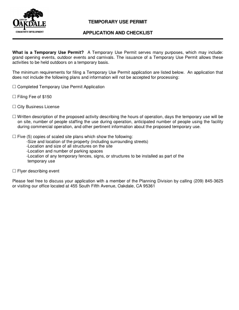 First page of the Temporary Use Permit Application