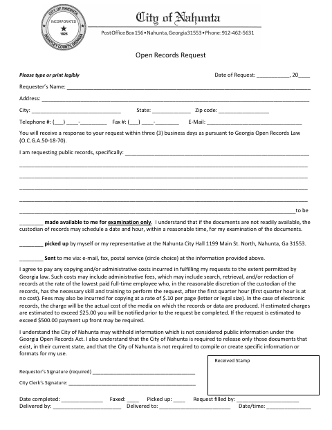 First page of the Open Records Request