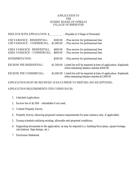 First page of the Application to the Zoning Board of Appeals