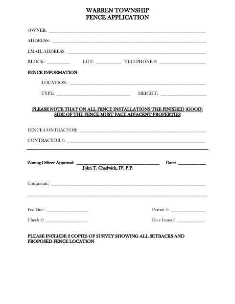 First page of the Fence Application