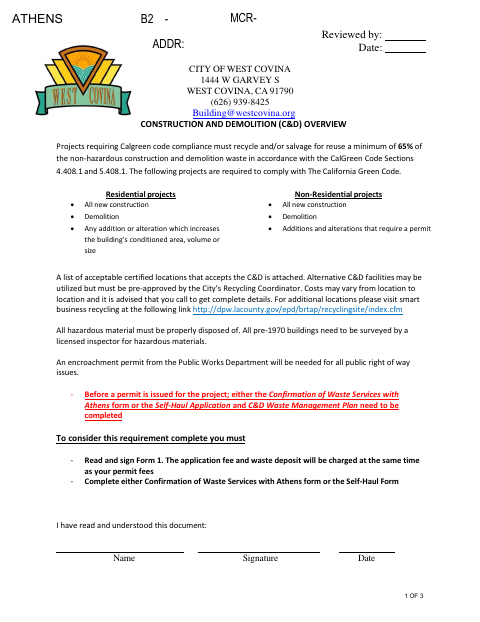 First page of the Construction and Demolition (C&D) Overview