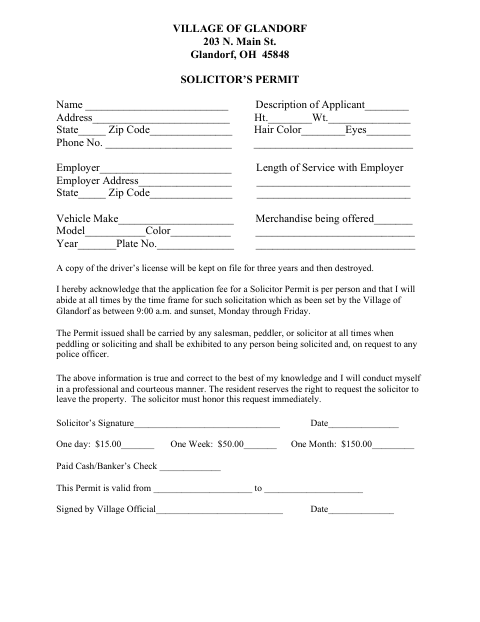 First page of the Solicitor’s Permit