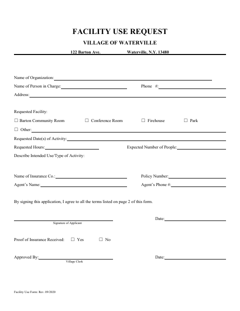 First page of the Facility Use Request