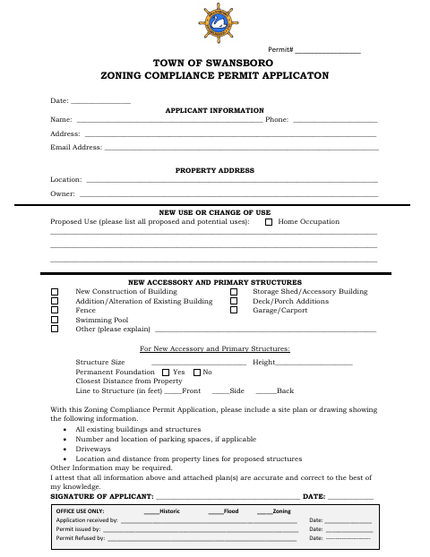 First page of the Zoning Compliance Permit Application