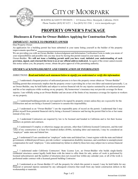 First page of the Property Owner’s Package