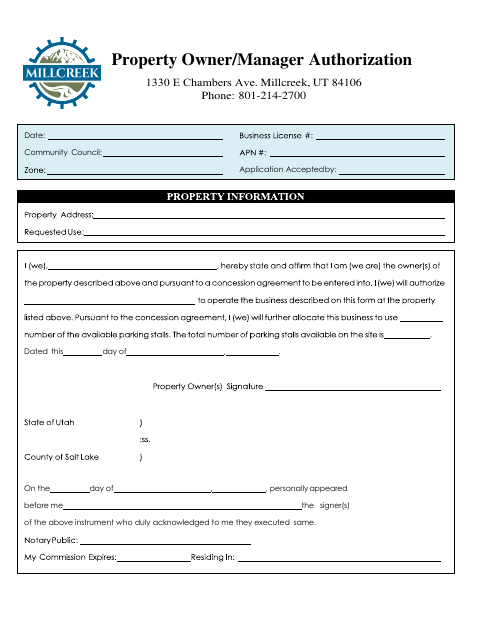First page of the Property Owner or Manager Authorization