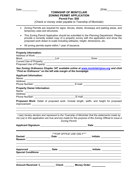 First page of the Zoning Permit Application