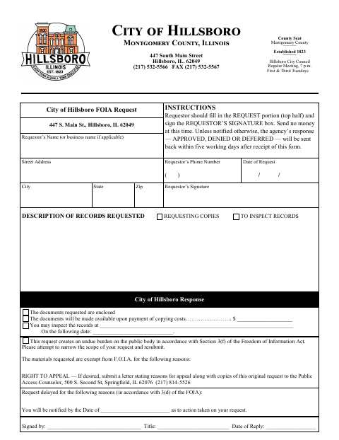 First page of the Freedom of Information Act Request