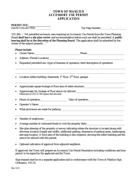 First page of the Accessory Use Permit Application
