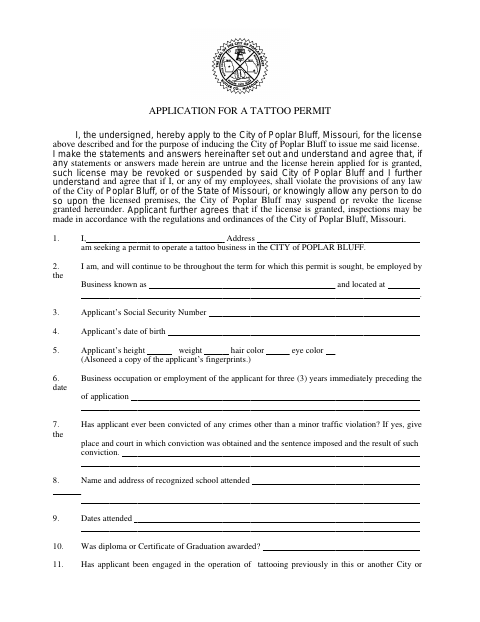 First page of the Application for a Tattoo Permit