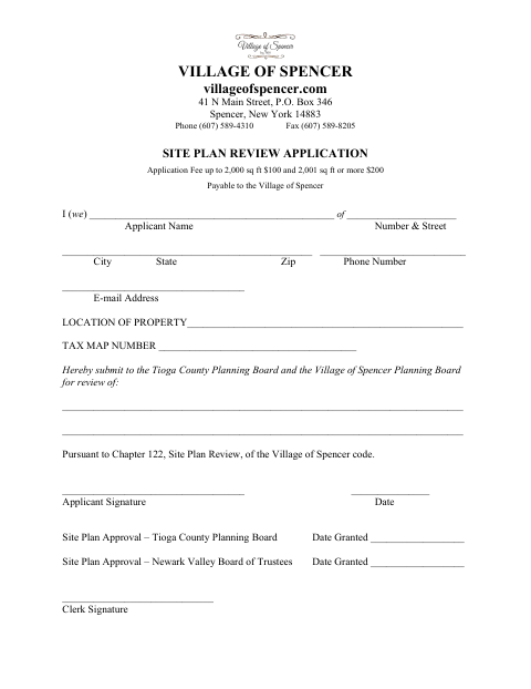 First page of the Site Plan Review Application