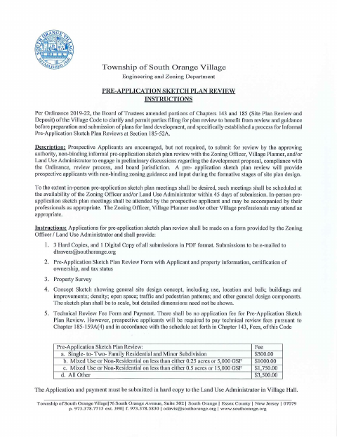 First page of the Pre-Application Sketch Plan Review
