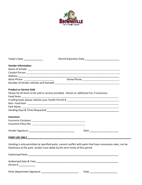 First page of the Vending Permit Application