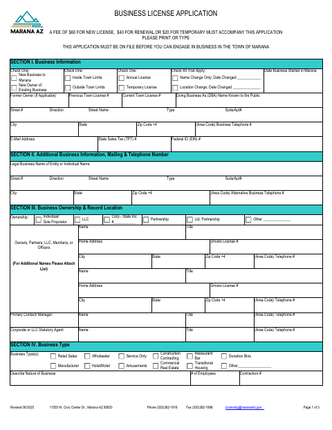 First page of the Business License Application