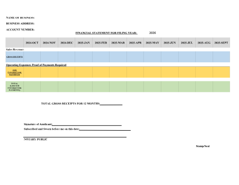 First page of the 2026 Occupational Financial Statement Form