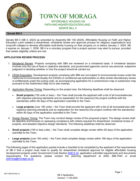 First page of the Affordable Housing on Faith and Higher Education Land SB 4 Application