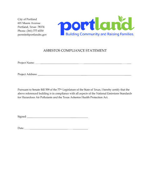 First page of the Asbestos Compliance Statement