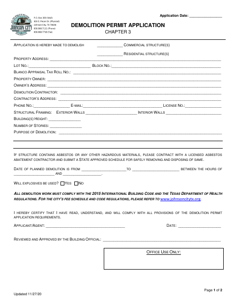 First page of the Demolition Permit Application