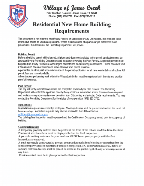 First page of the New Residential Permit Application