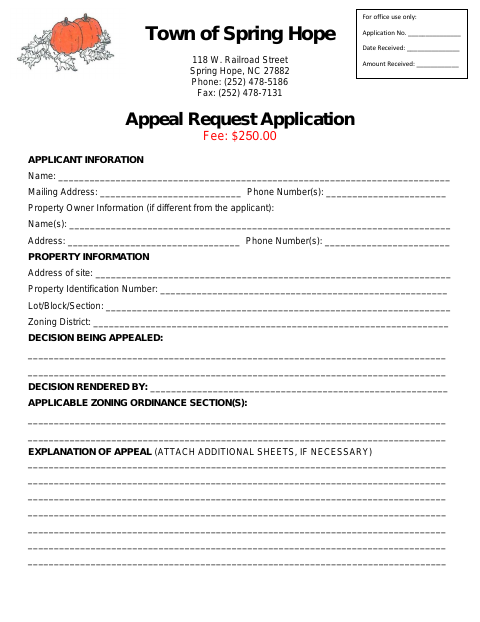 First page of the Appeal Request Application