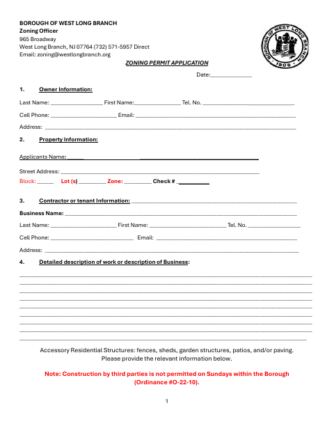 First page of the Zoning Permit Application