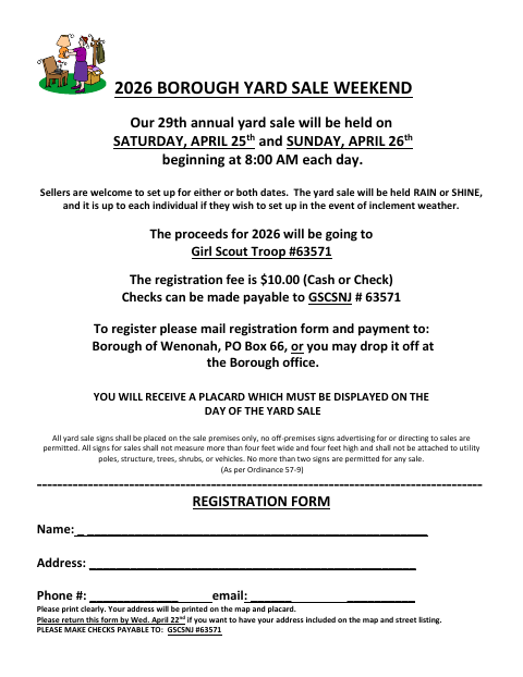 First page of the Borough Yard Sale Registration