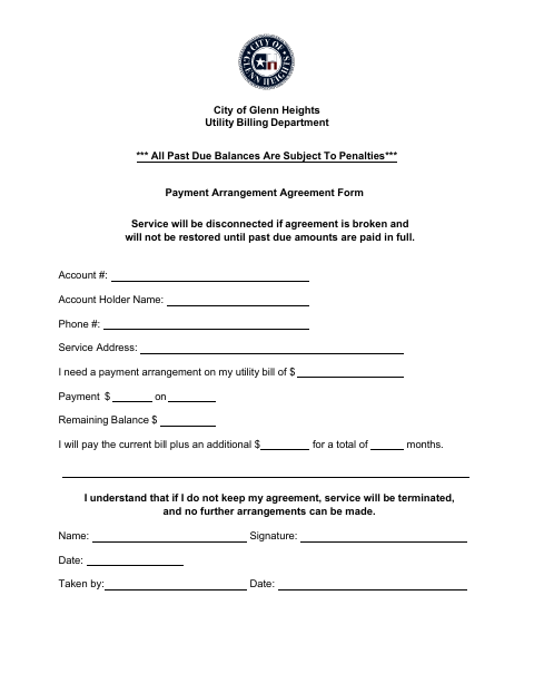 First page of the Payment Arrangement Agreement Form