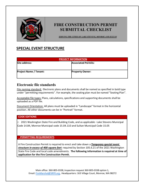 First page of the Temporary Special Event Structure