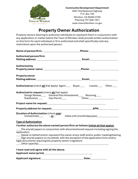 First page of the Property Owner Authorization Form