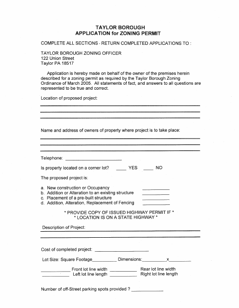 First page of the Zoning Permit Application