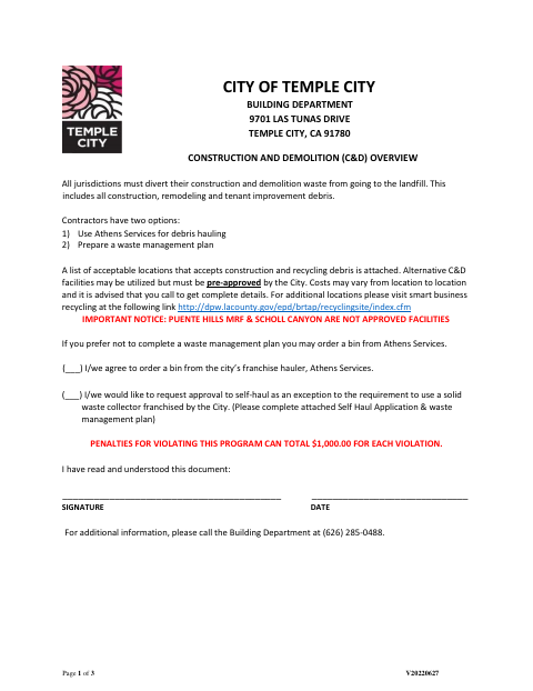 First page of the Construction and Demolition (C&D) Overview
