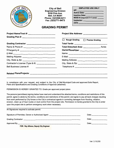 First page of the Grading Permit Application