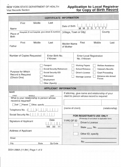 First page of the Birth Record Application