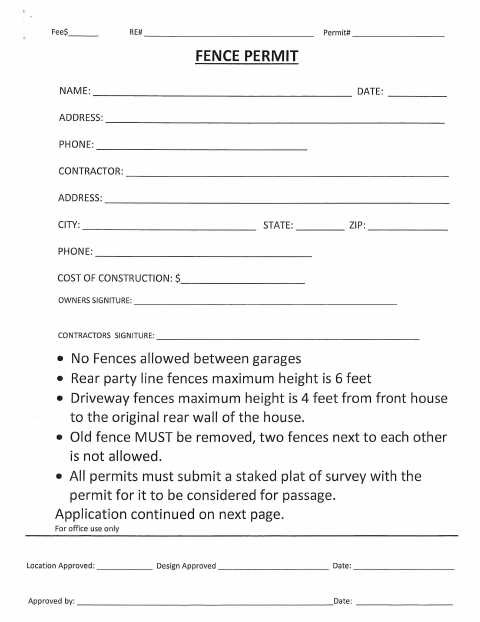 First page of the Fence Permit Application