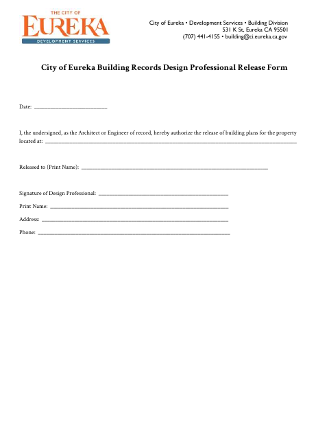 First page of the Design Professional Release Form