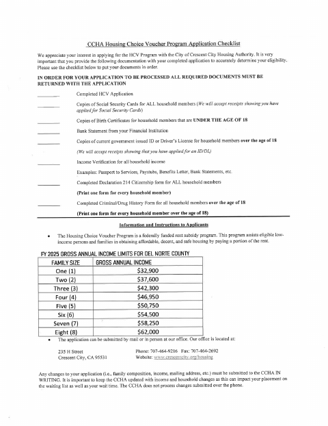 First page of the Housing Choice Voucher Program Application