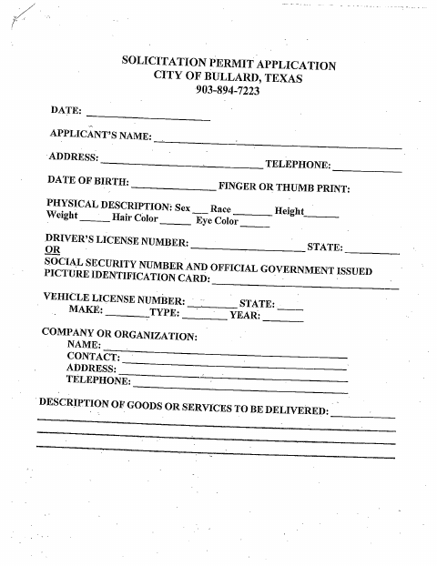 First page of the Solicitation Permit Application