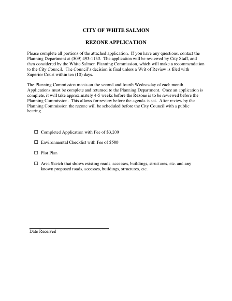 First page of the Rezone Application