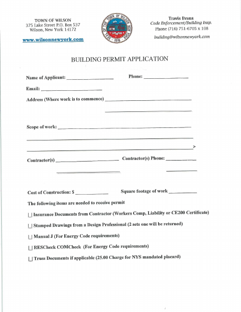First page of the Building Permit Application
