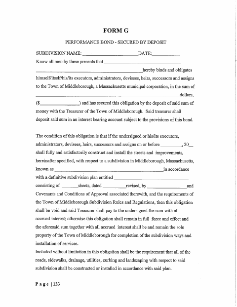 First page of the Performance Bond Secured by Deposit