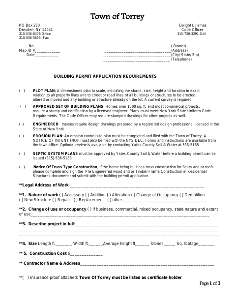 First page of the Building Permit Application