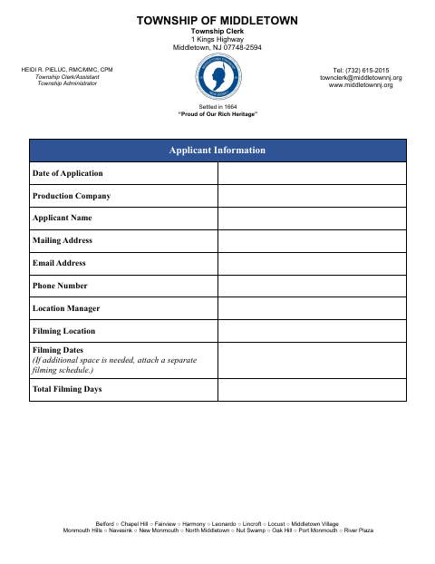 First page of the Filming Permit