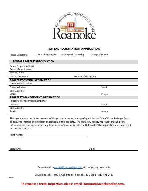 First page of the Rental Registration Application