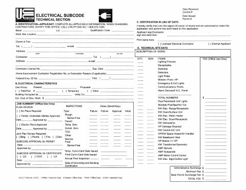 First page of the Electrical Subcode Application