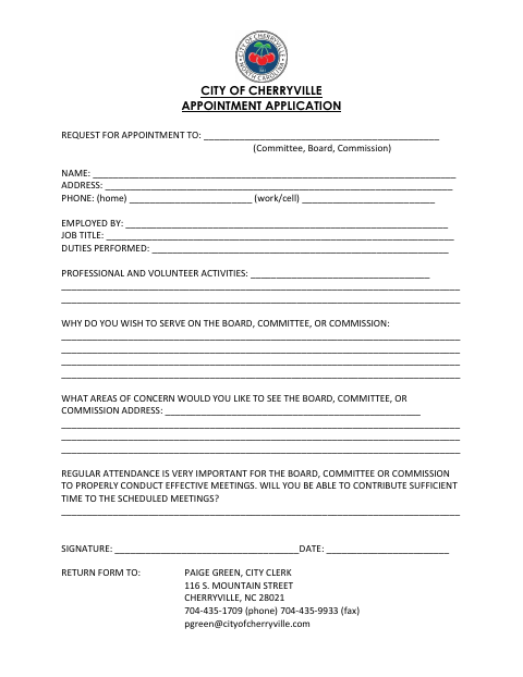 First page of the Appointment Application