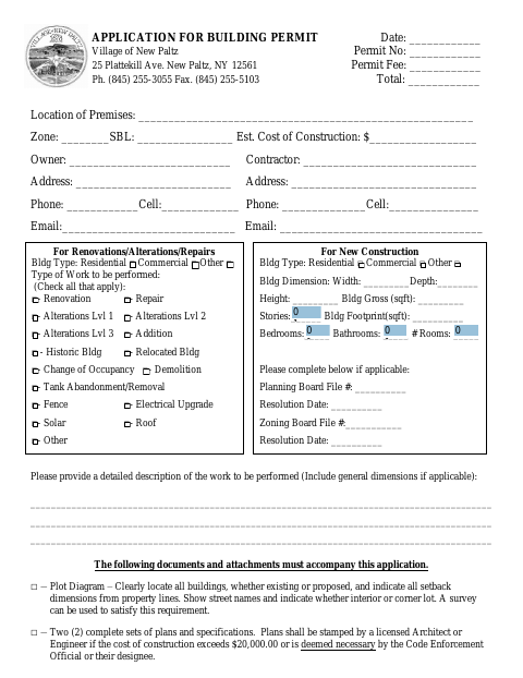 First page of the Building Permit Application