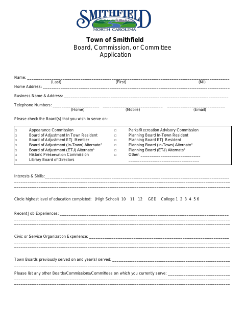 First page of the Board, Commission, or Committee Application